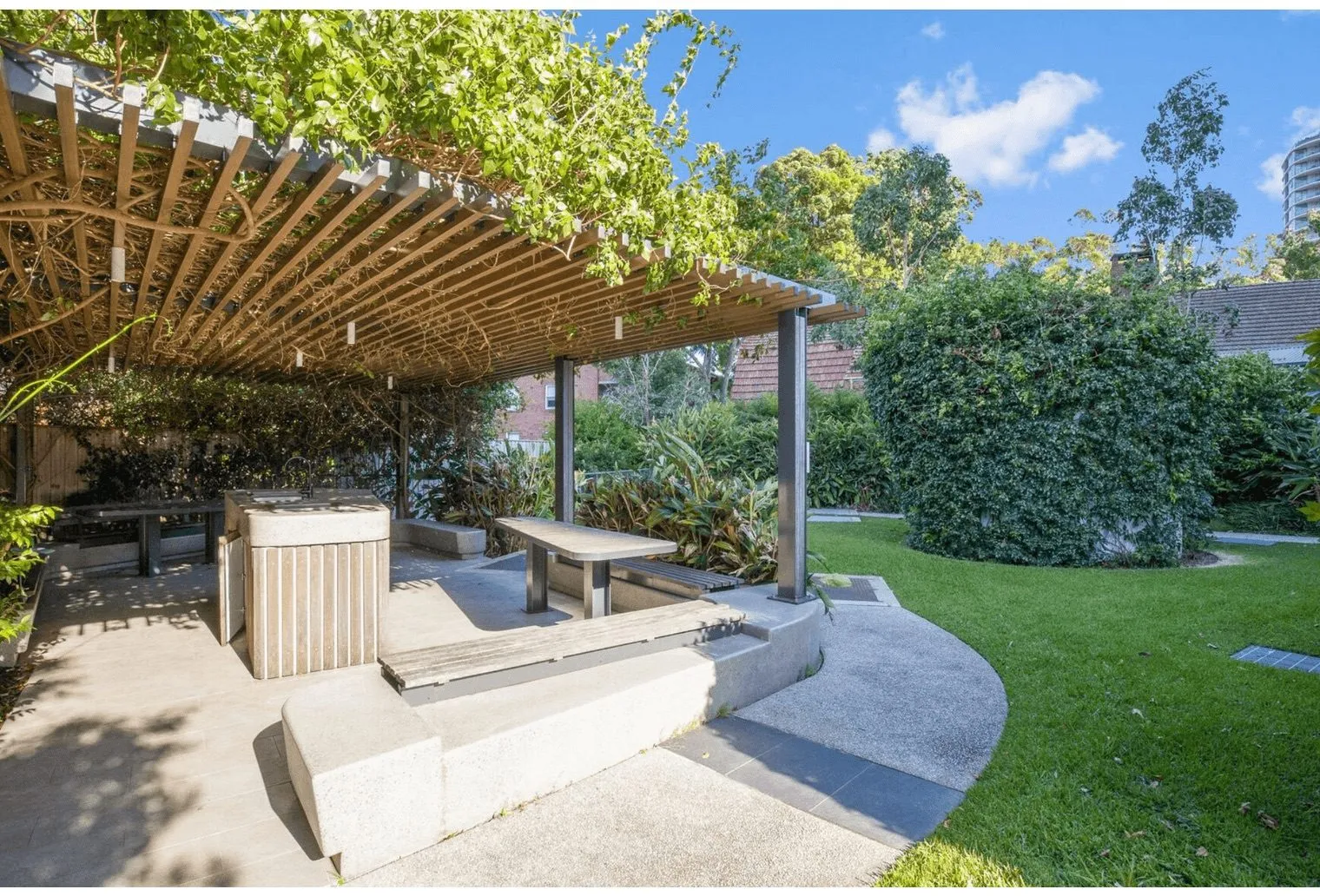 Communal garden with barbecue area
